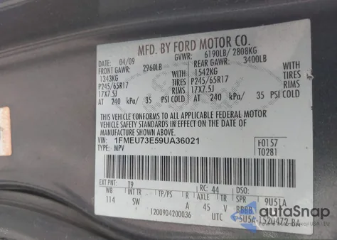 2009 Ford Explorer Xlt from USA, damaged, VIN 1FMEU73E59UA36021